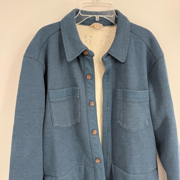 Duluth Trading Shirt Jacket Mens Size M Fleece Lined Blue Button Burly Shacket - Picture 10 of 15